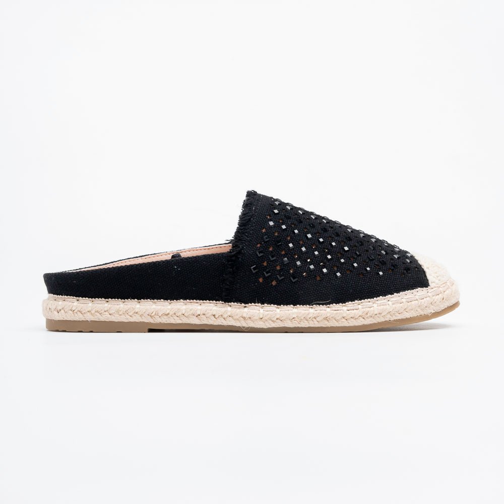 Azure Weave Resort Mules - Black