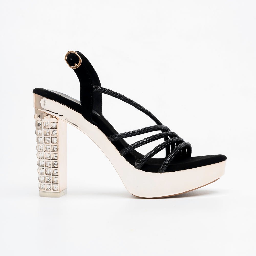 Elysia Crystal Strap Heels - Black