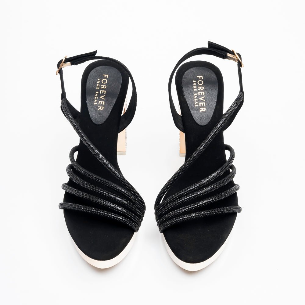 Elysia Crystal Strap Heels - Black - view 3