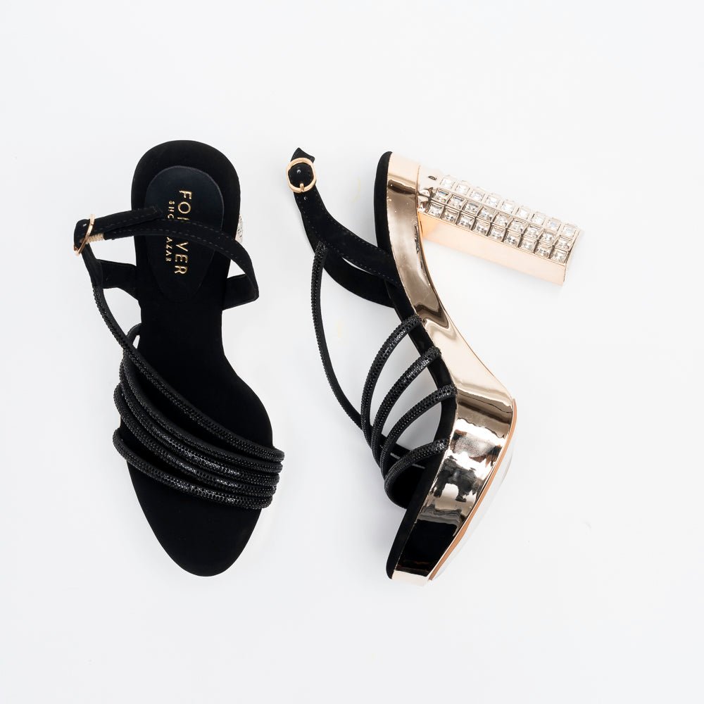 Elysia Crystal Strap Heels - Black - view 4