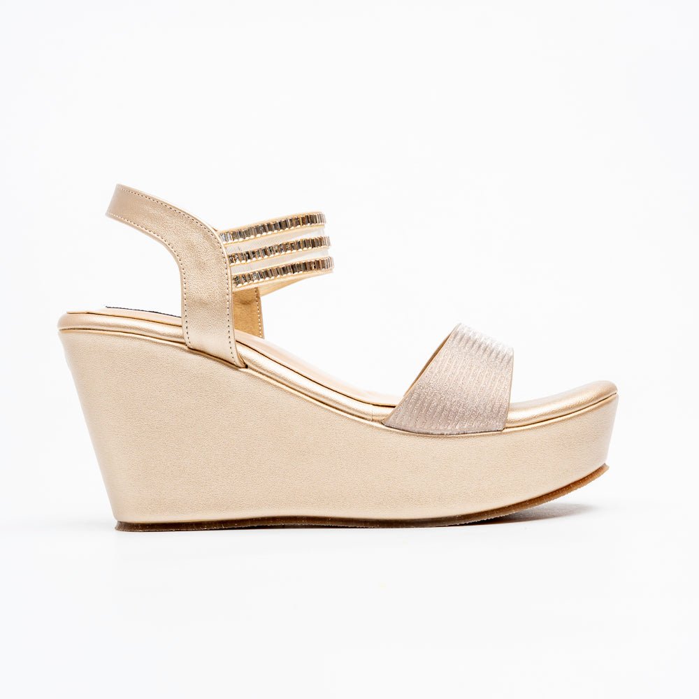 Aurielle Crystal Platform Wedges - Gold