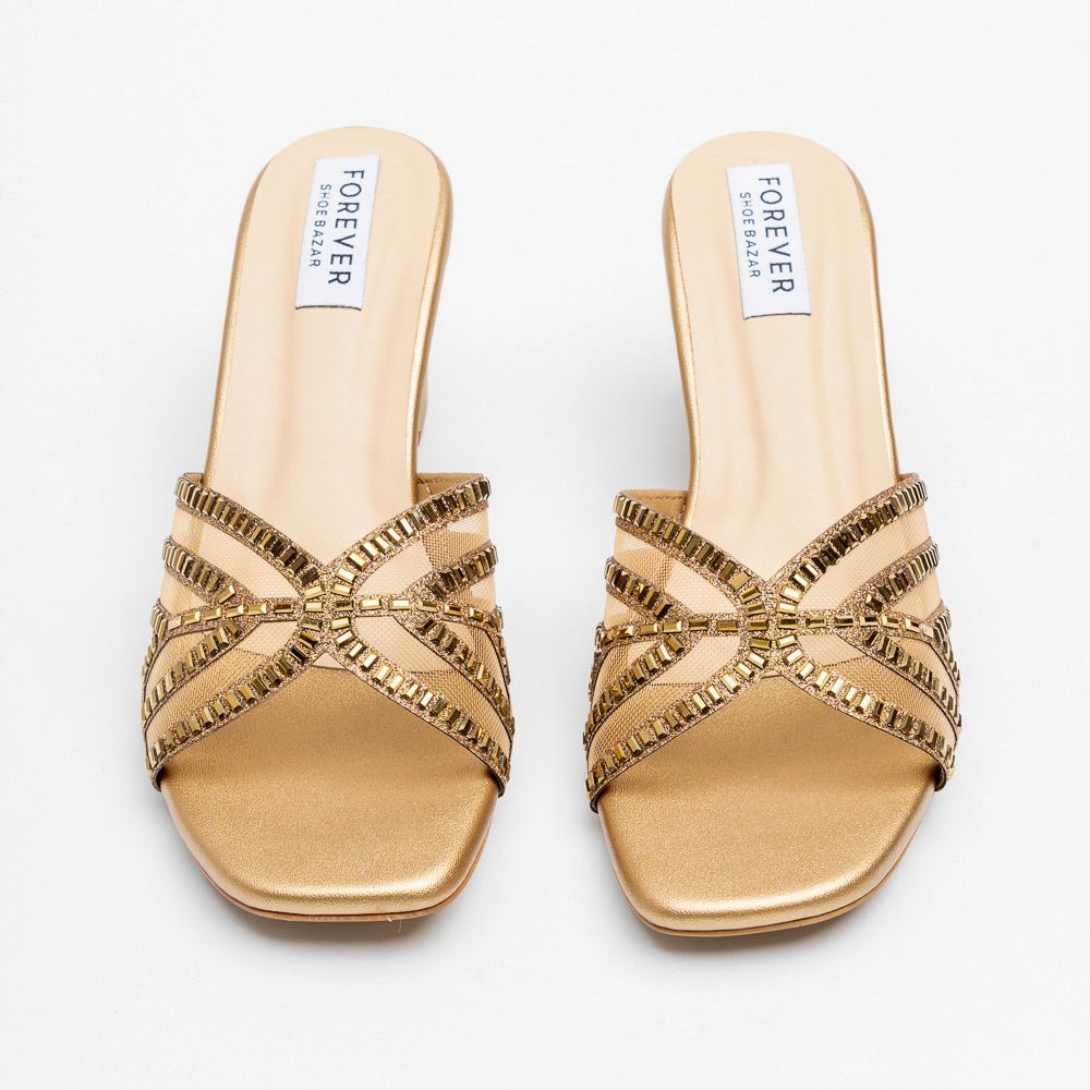 Gilded Mesh Dream - Antic Block Heel Slippers - view 5