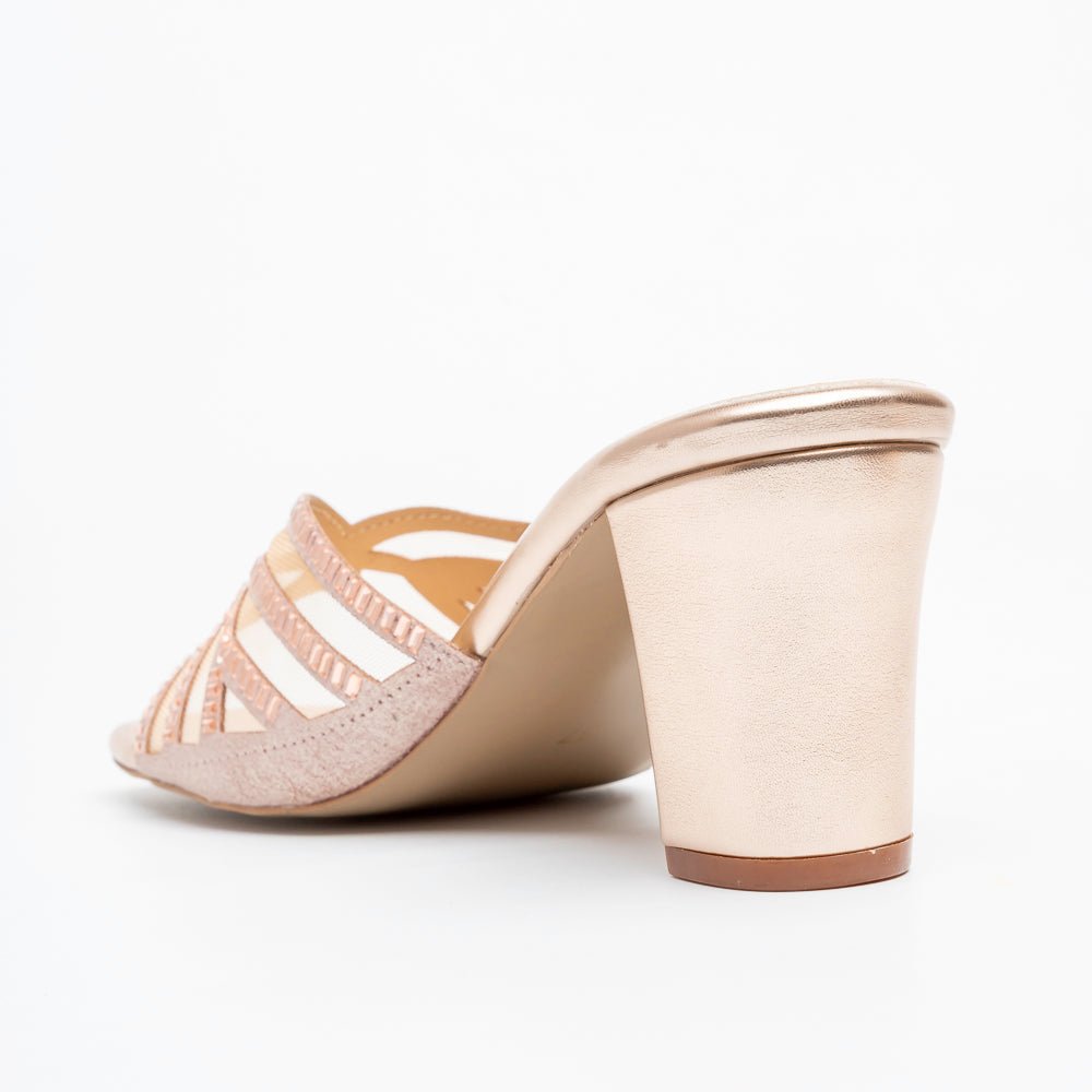 Gilded Mesh Dream - Champagne Block Heel Slippers - view 5