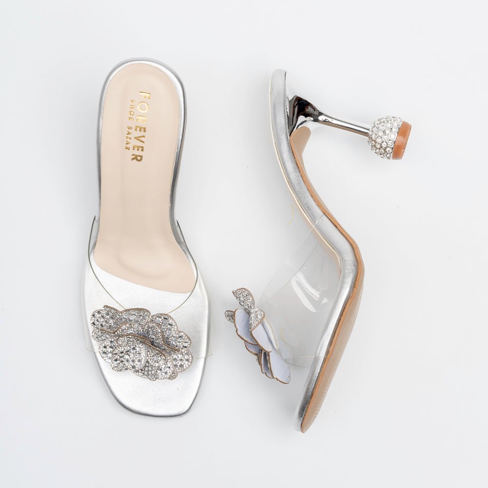 Celina Crystal Flower High Heels - Silver - view 4