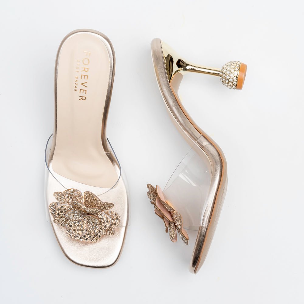 Celina Crystal Flower High Heels - Gold - view 4