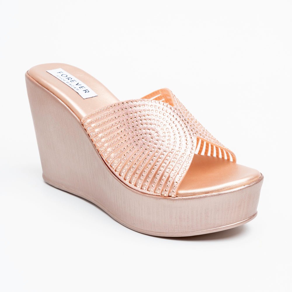 Marvelle Sparkle Wedge Slides - Champagne - view 2
