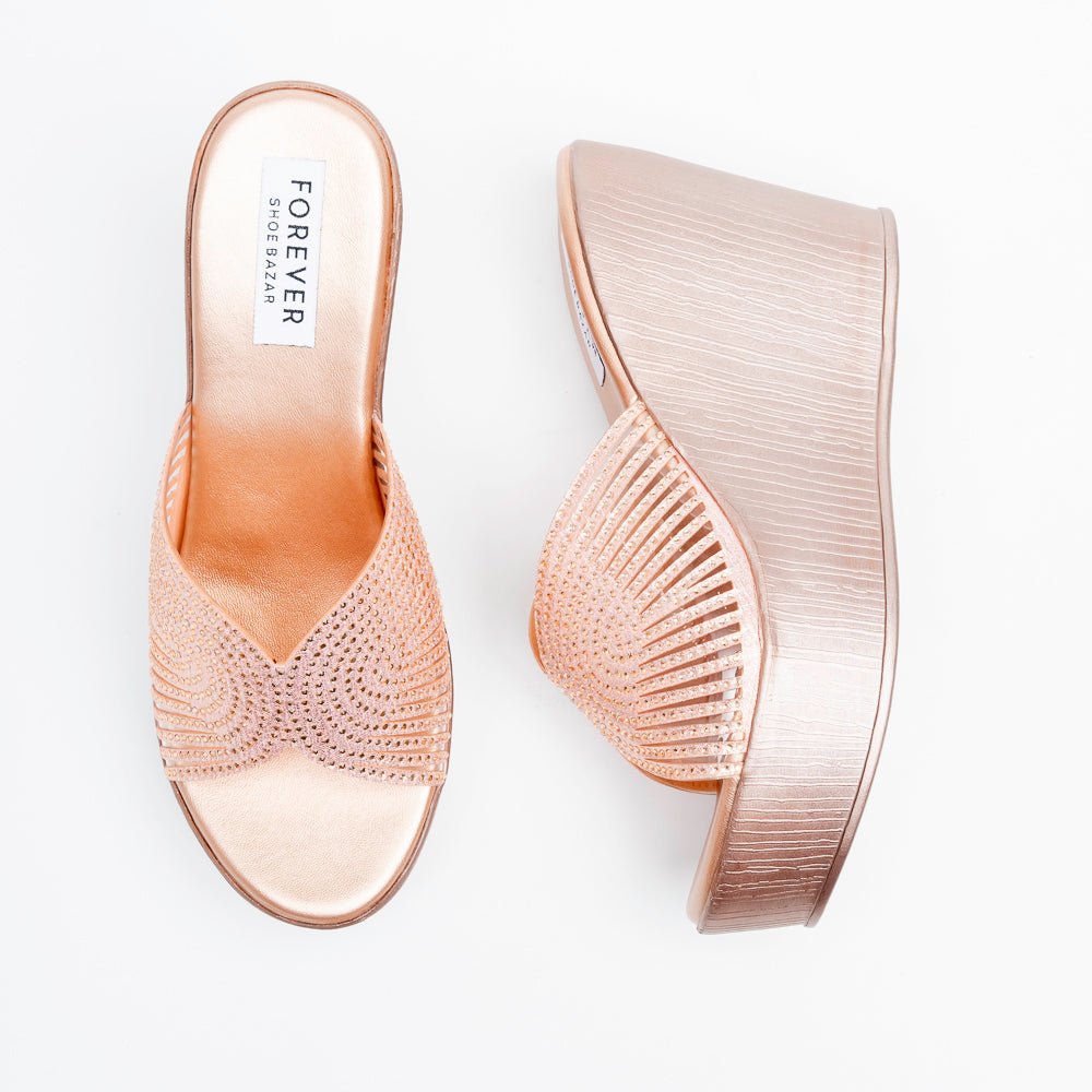 Marvelle Sparkle Wedge Slides - Champagne - view 4