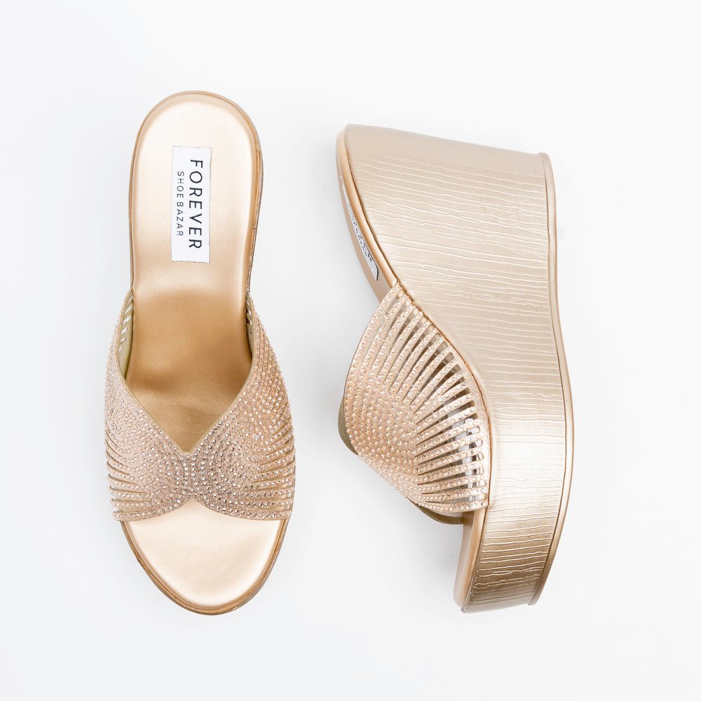 Marvelle Sparkle Wedge Slides - Gold - view 4