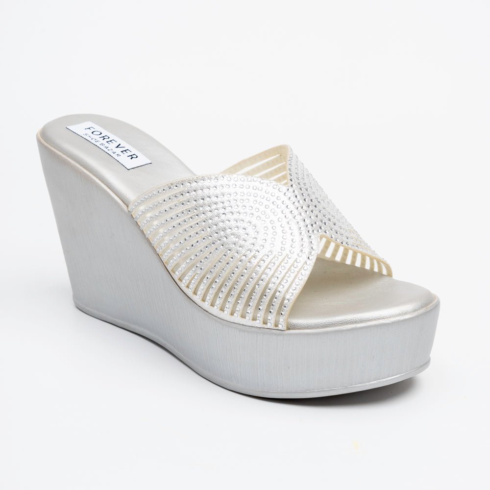 Marvelle Sparkle Wedge Slides - Silver - view 2