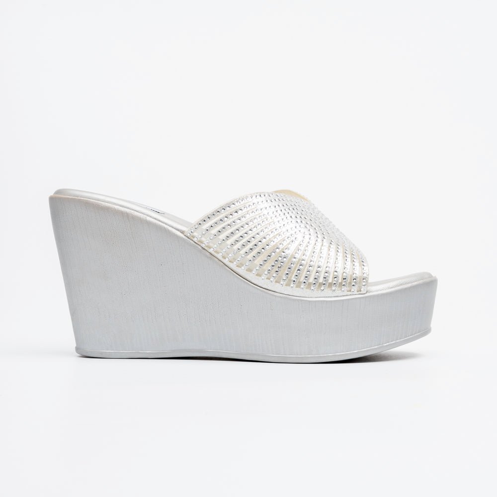 Marvelle Sparkle Wedge Slides - Silver