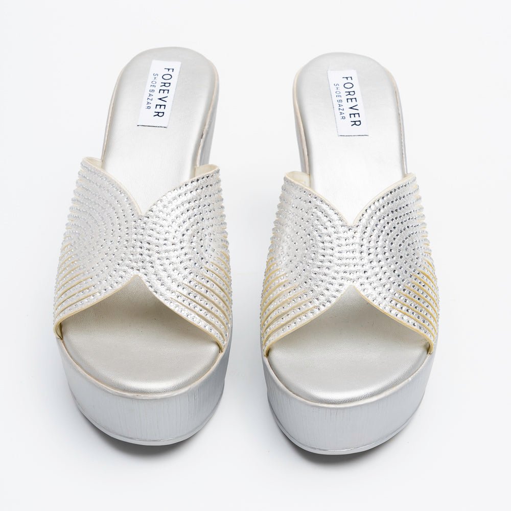 Marvelle Sparkle Wedge Slides - Silver - view 3
