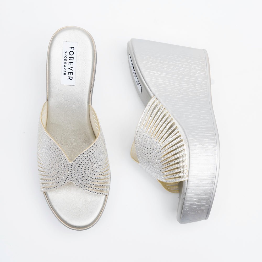 Marvelle Sparkle Wedge Slides - Silver - view 4