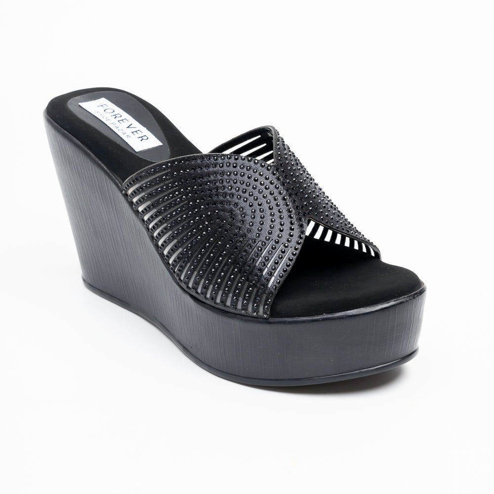 Marvelle Sparkle Wedge Slides - Black - view 2