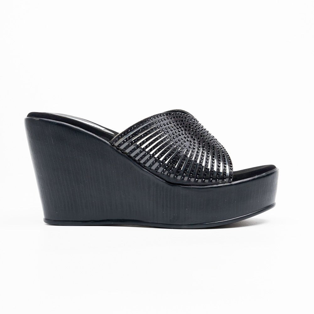 Marvelle Sparkle Wedge Slides - Black