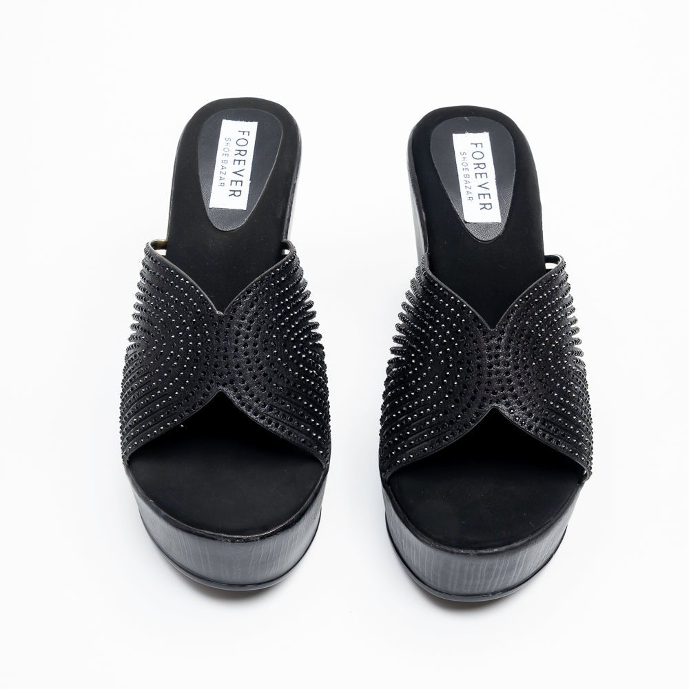 Marvelle Sparkle Wedge Slides - Black - view 3