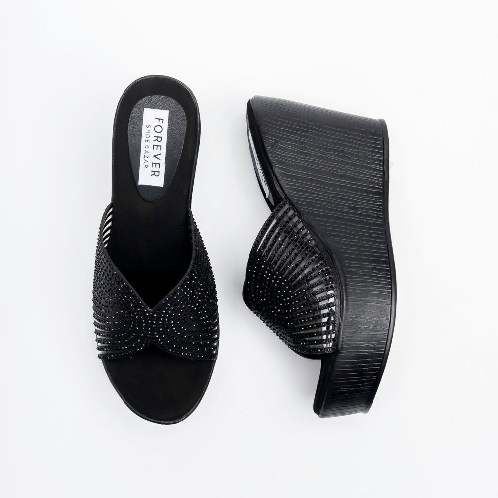 Marvelle Sparkle Wedge Slides - Black - view 4