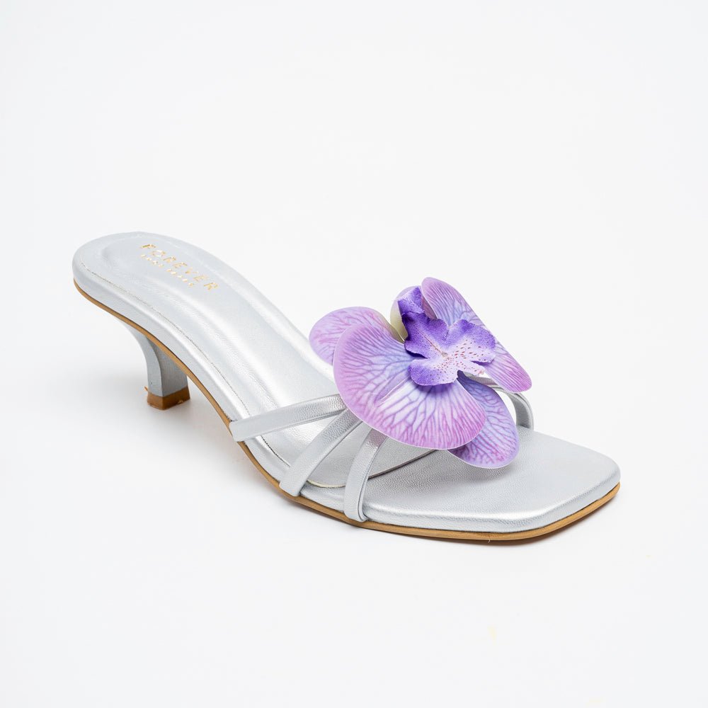 Orchid Petals - Silver Kitten Heels