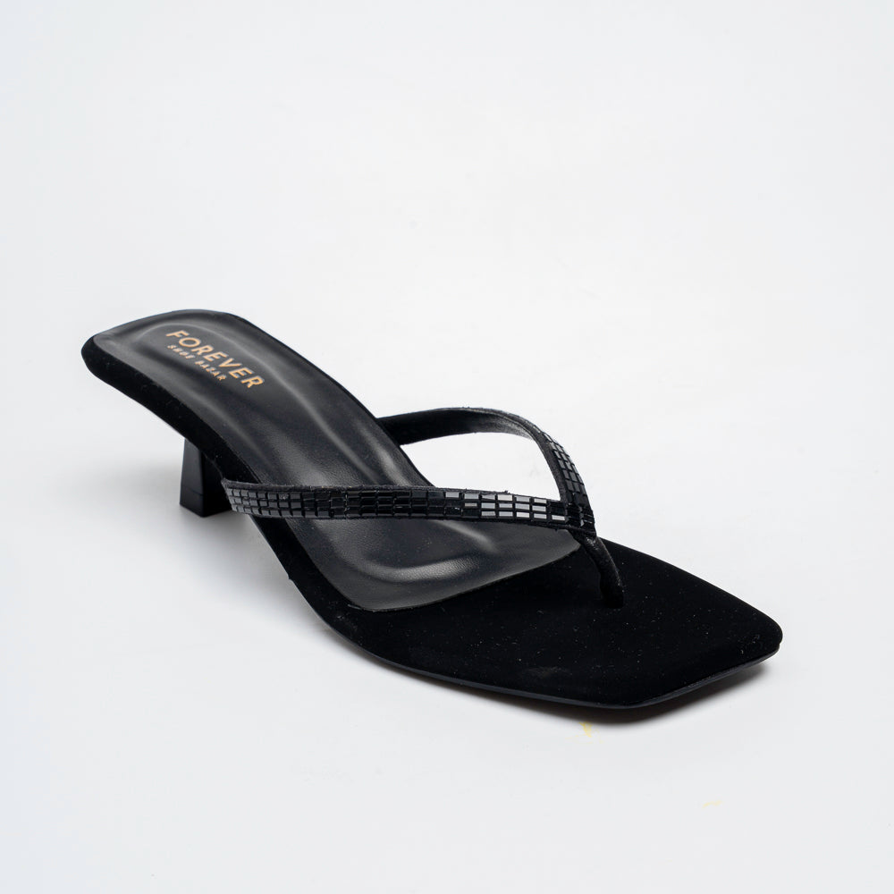 Valira Crystal V-Strap Kitten Heels - Black - view 2