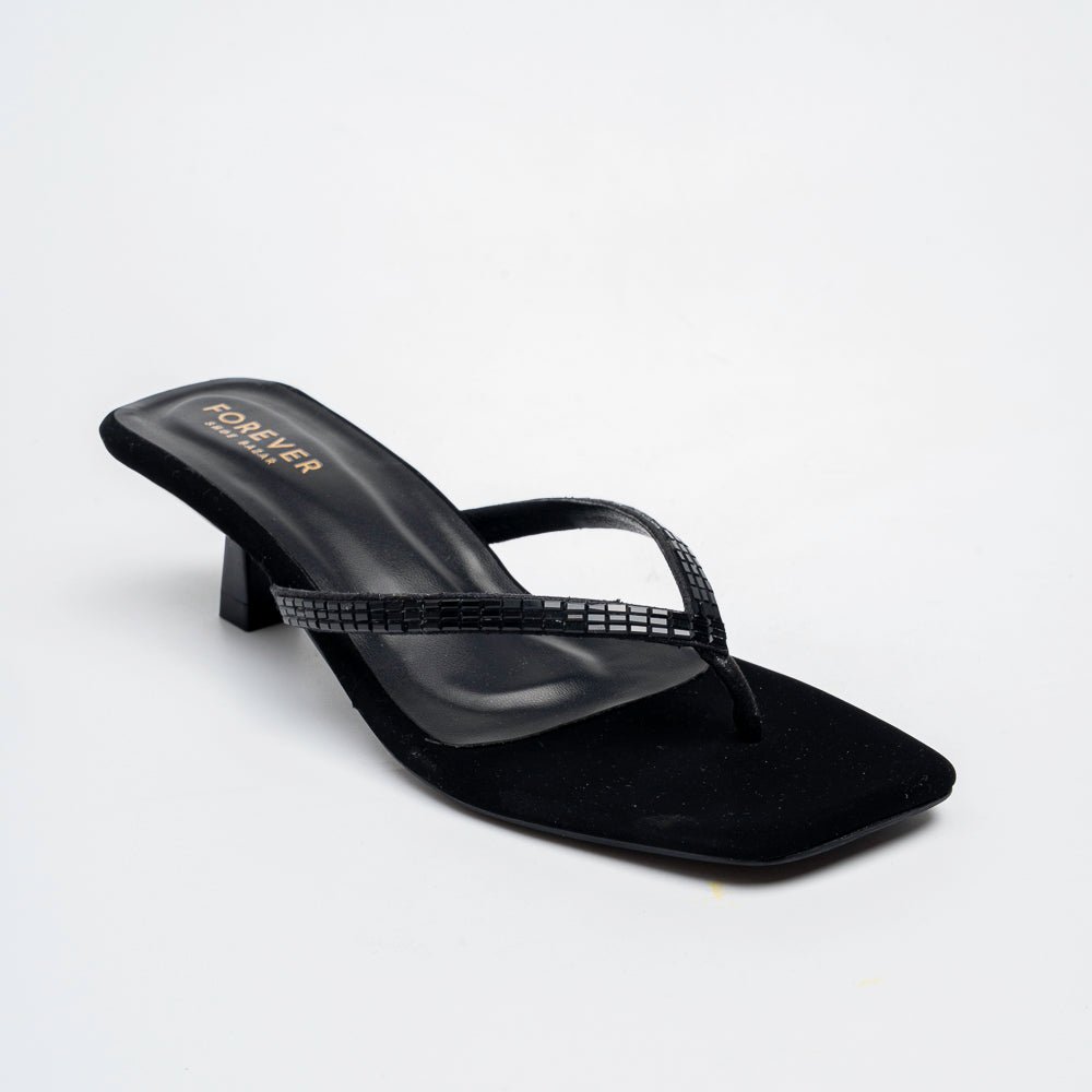 Valira Crystal V-Strap Kitten Heels - Black - view 2