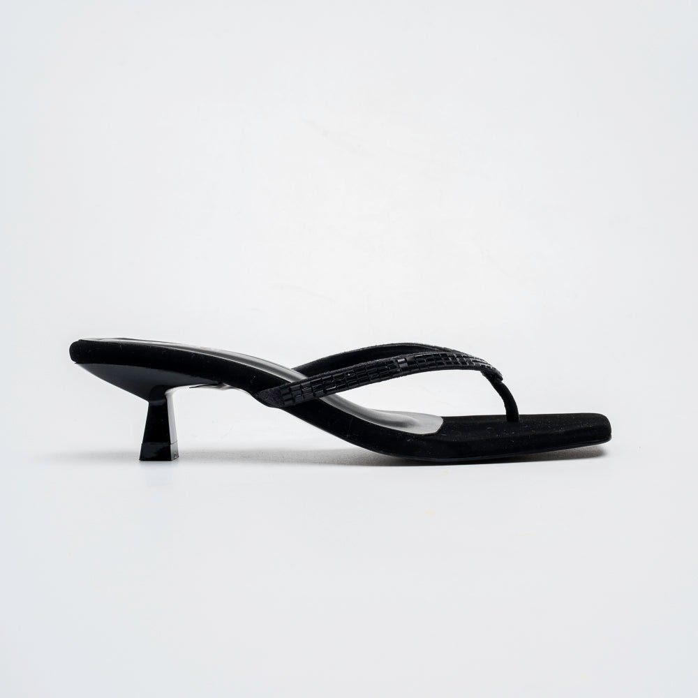 Valira Crystal V-Strap Kitten Heels - Black