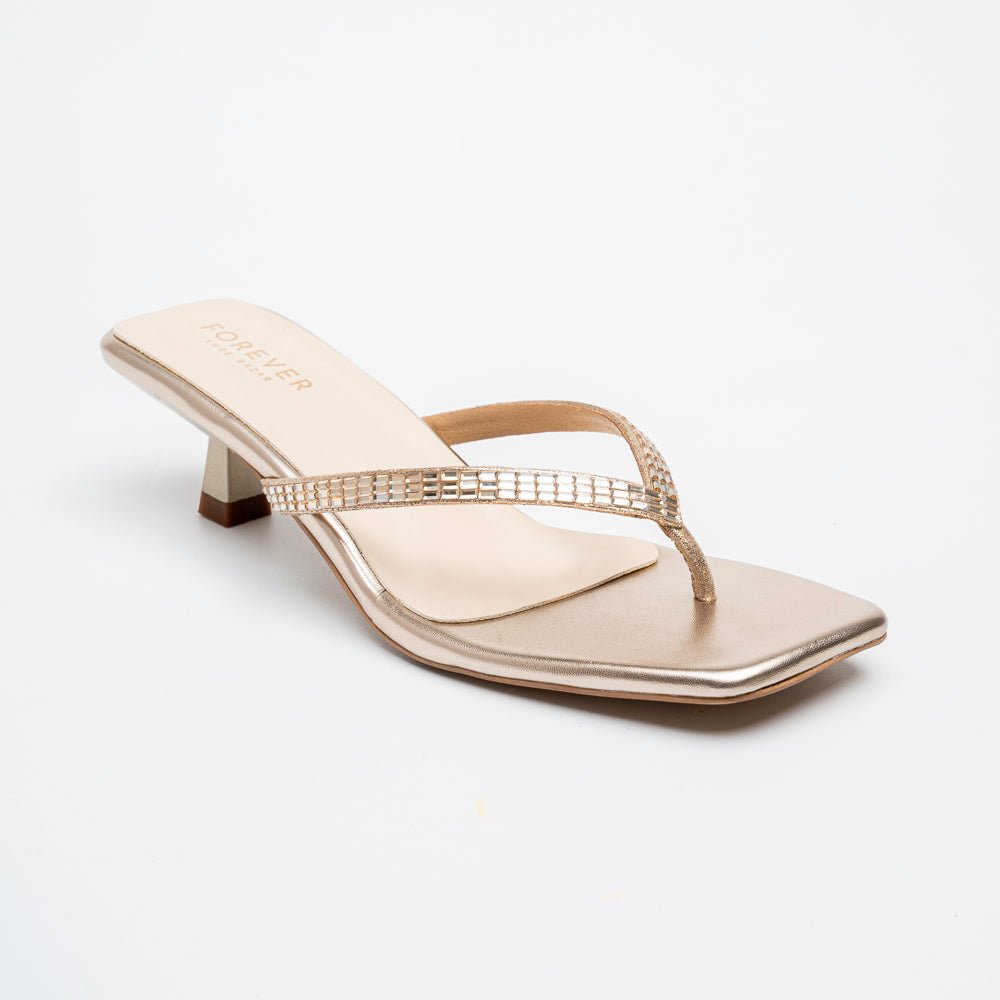 Valira Crystal V-Strap Kitten Heels - Gold - view 2