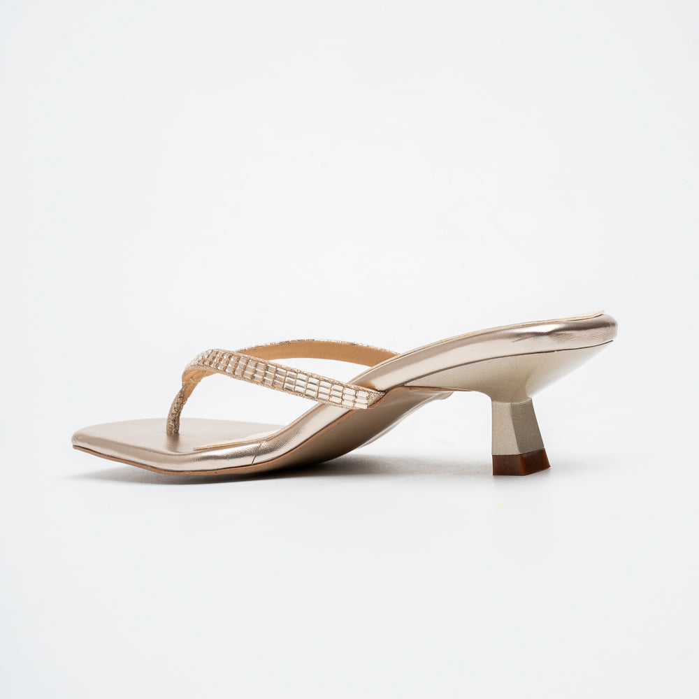 Valira Crystal V-Strap Kitten Heels - Gold - view 5