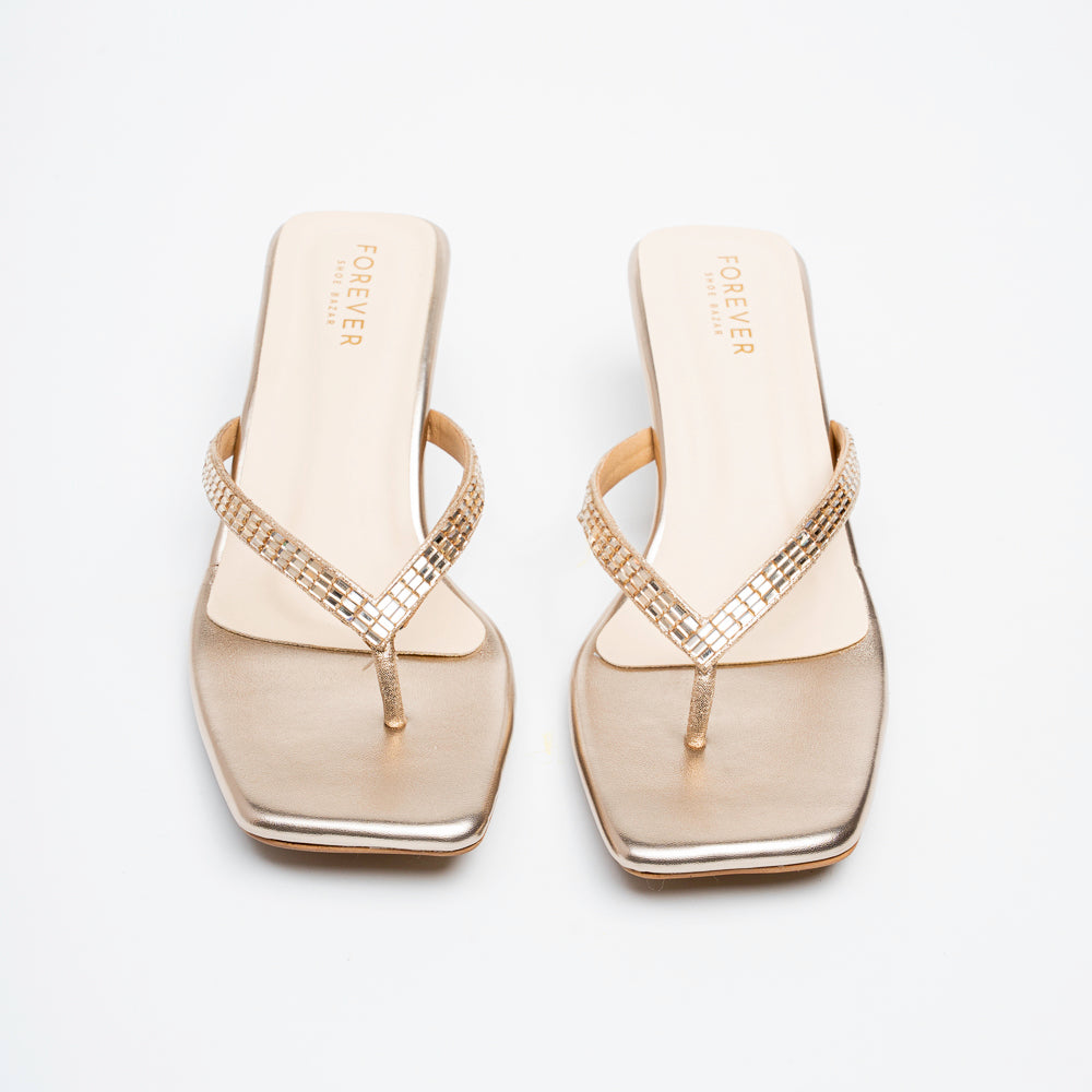Valira Crystal V-Strap Kitten Heels - Gold - view 3
