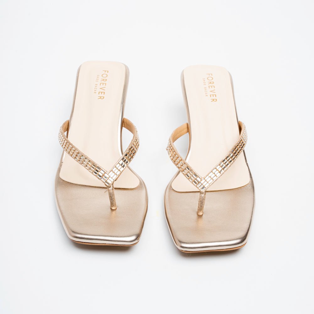 Valira Crystal V-Strap Kitten Heels - Gold - view 3