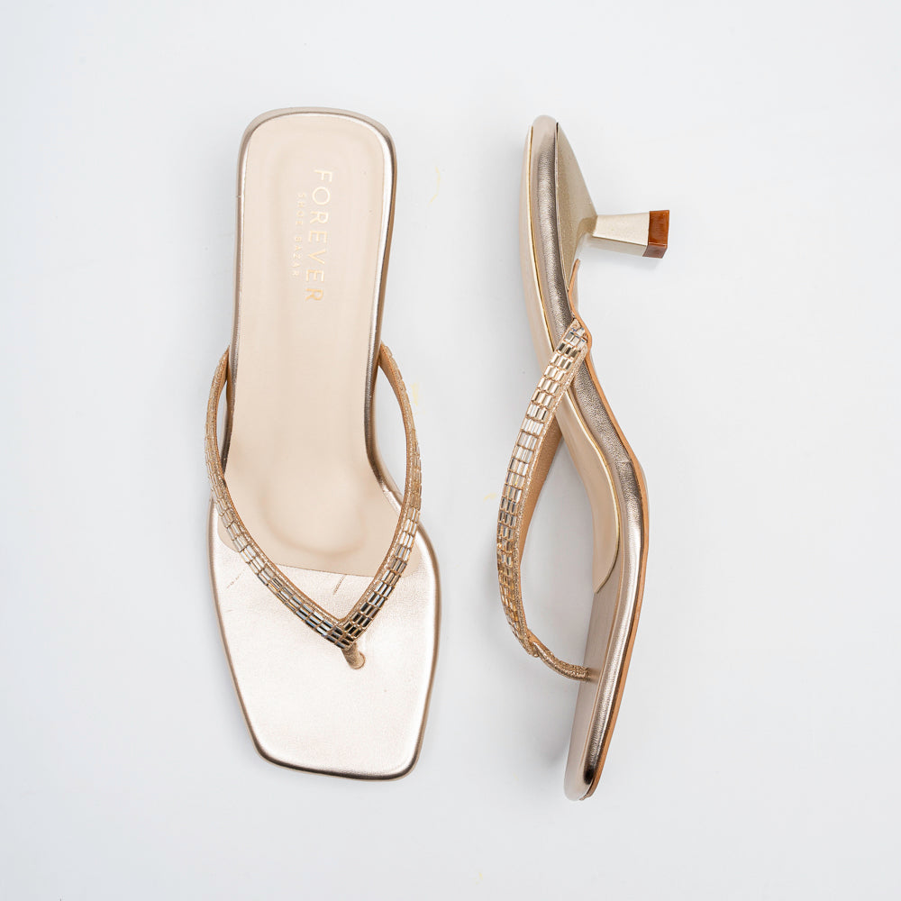 Valira Crystal V-Strap Kitten Heels - Gold - view 4