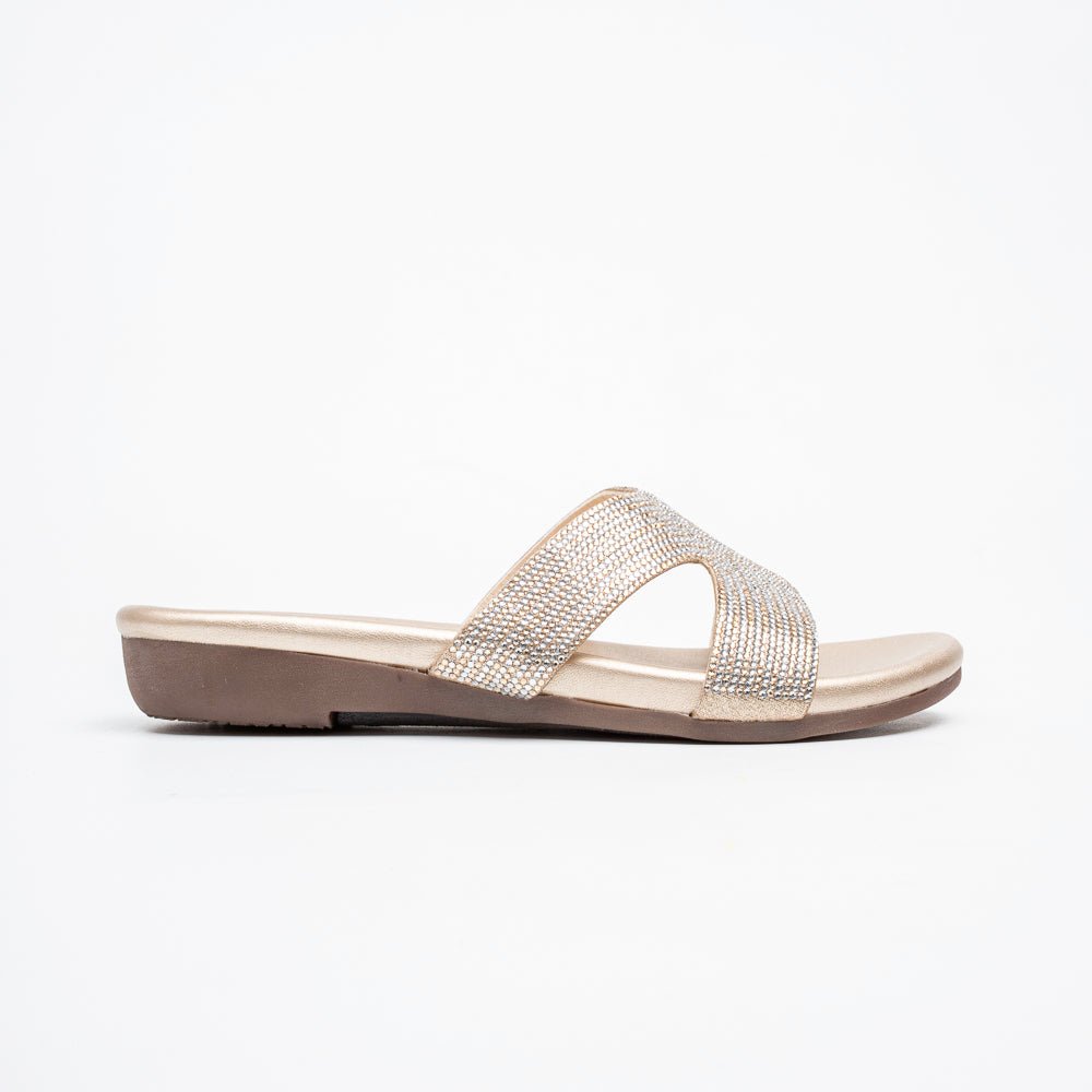 Lumiera Crystal Cross Slides - Gold
