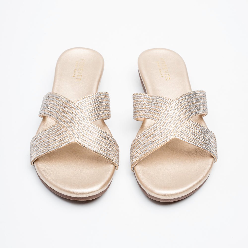 Lumiera Crystal Cross Slides - Gold - view 3
