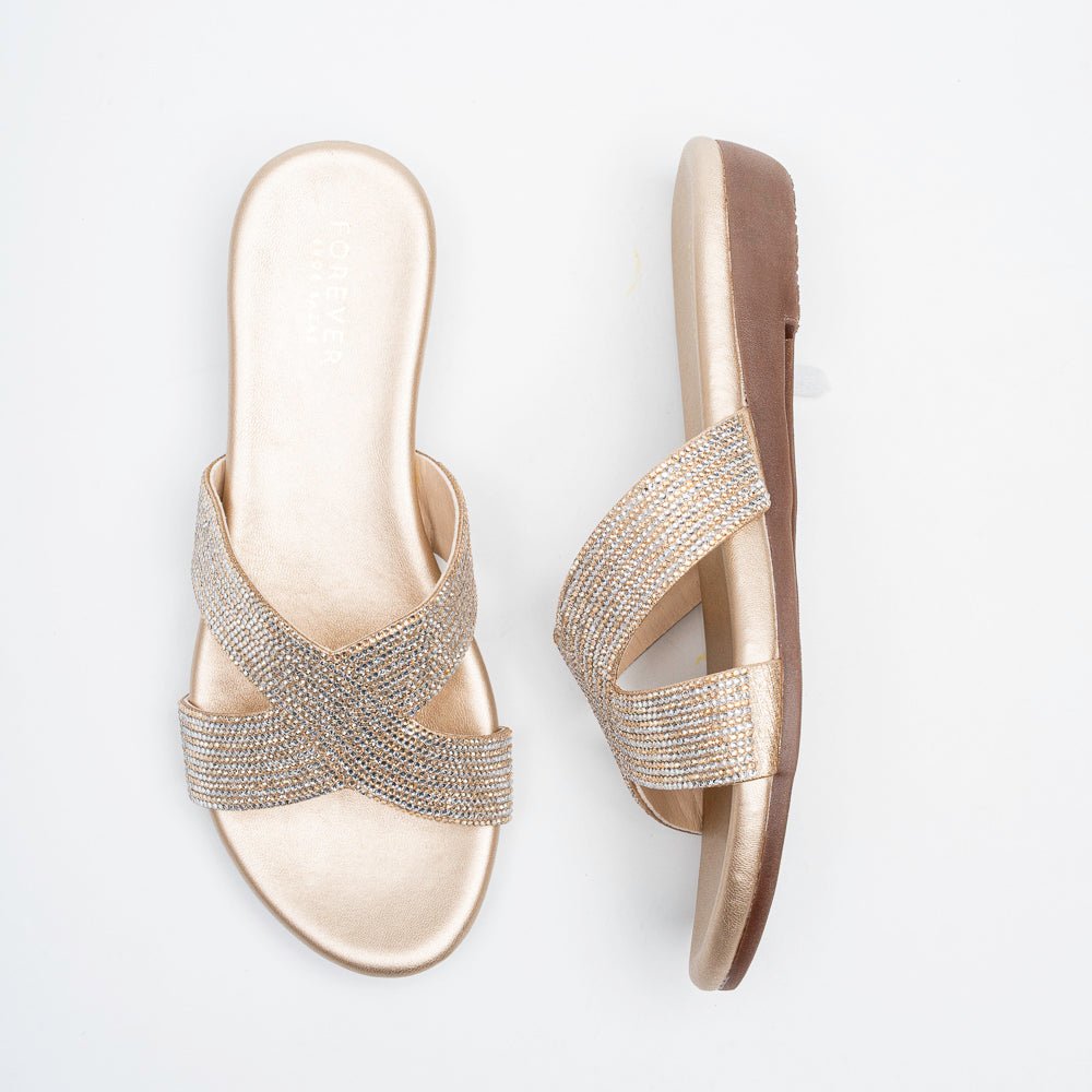 Lumiera Crystal Cross Slides - Gold - view 4
