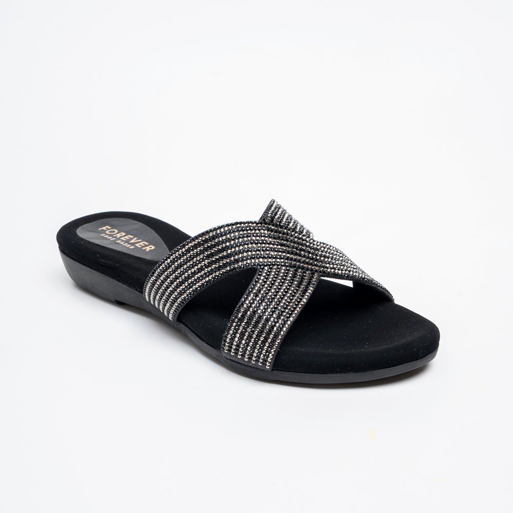 Lumiera Crystal Cross Slides - Black - view 2