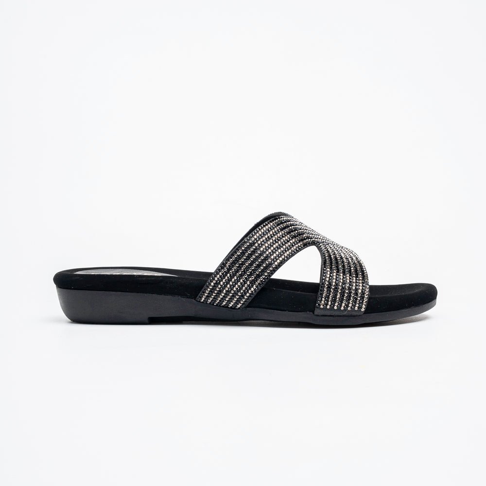 Lumiera Crystal Cross Slides - Black