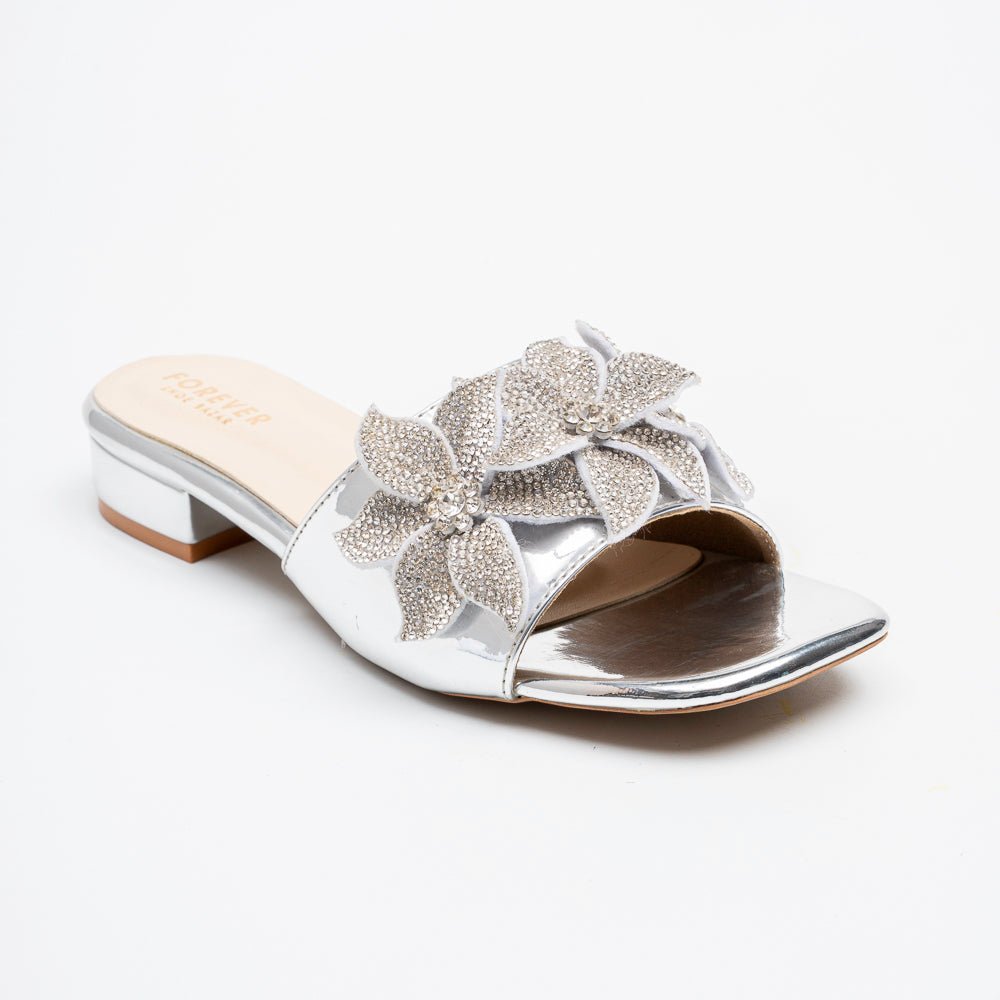 Noir Bloom Crystal Mules - Silver - view 2