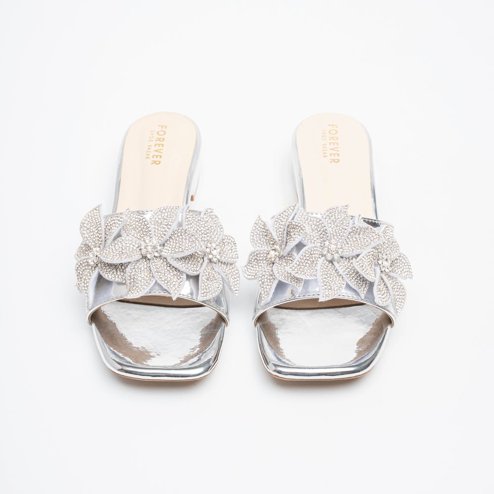 Noir Bloom Crystal Mules - Silver - view 3