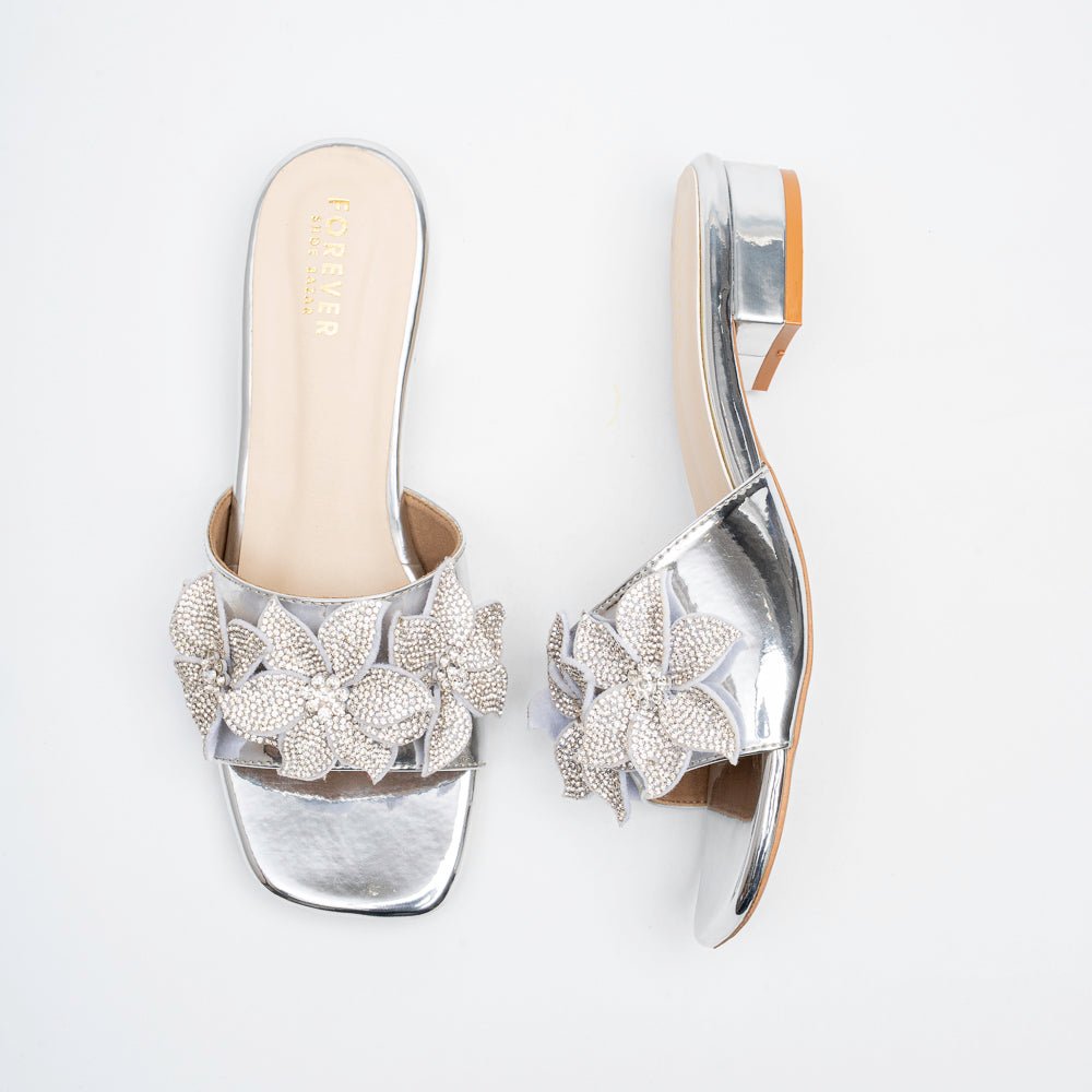 Noir Bloom Crystal Mules - Silver - view 4