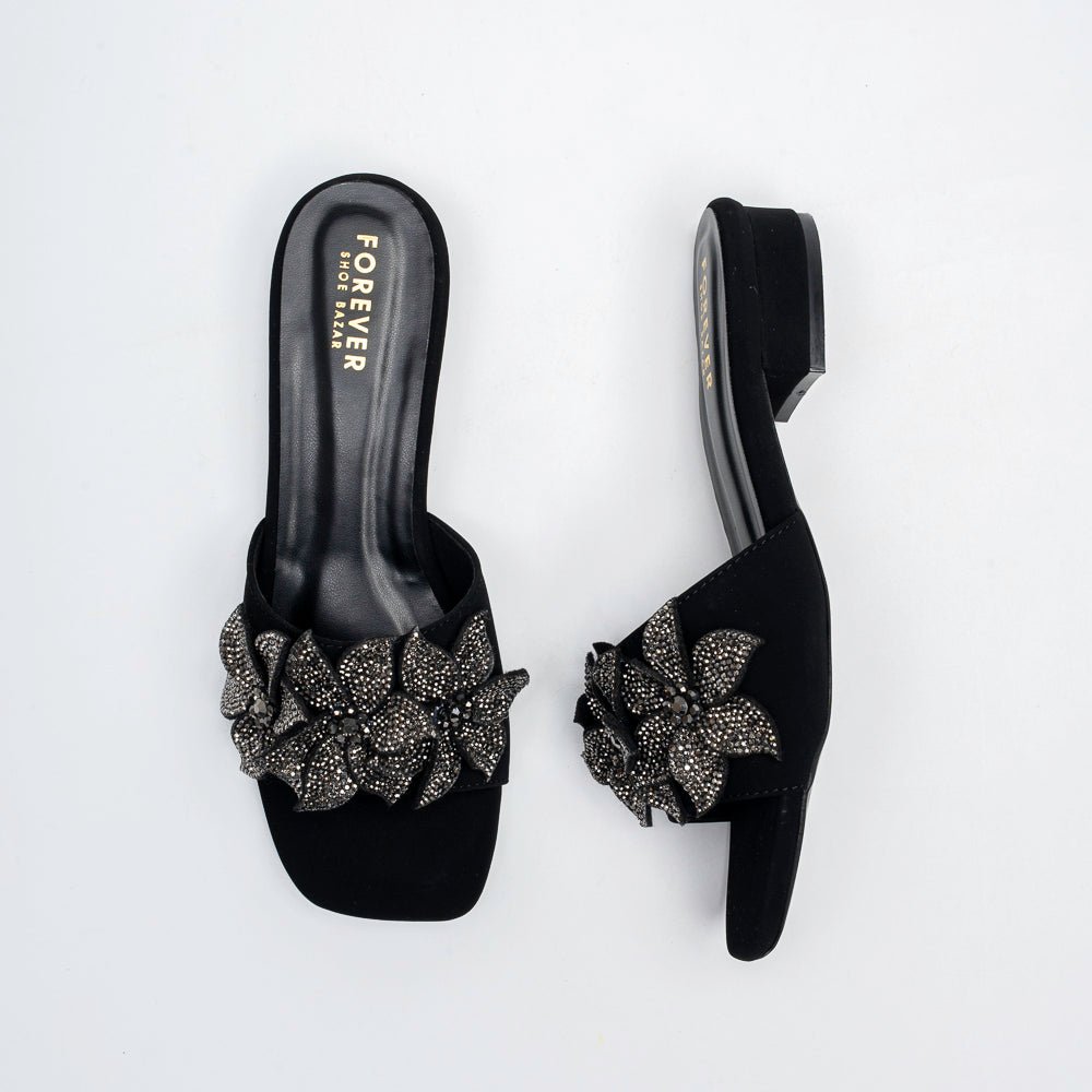 Noir Bloom Crystal Mules - Black - view 4