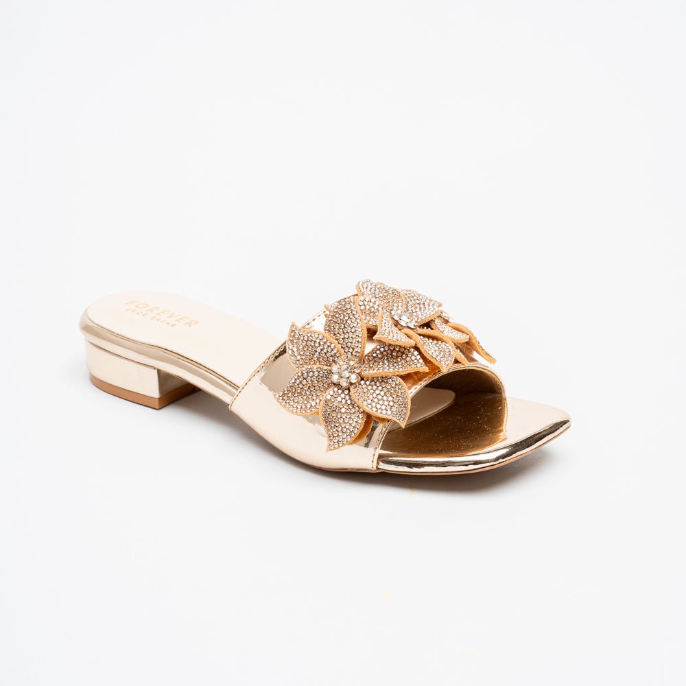 Noir Bloom Crystal Mules - Gold - view 2
