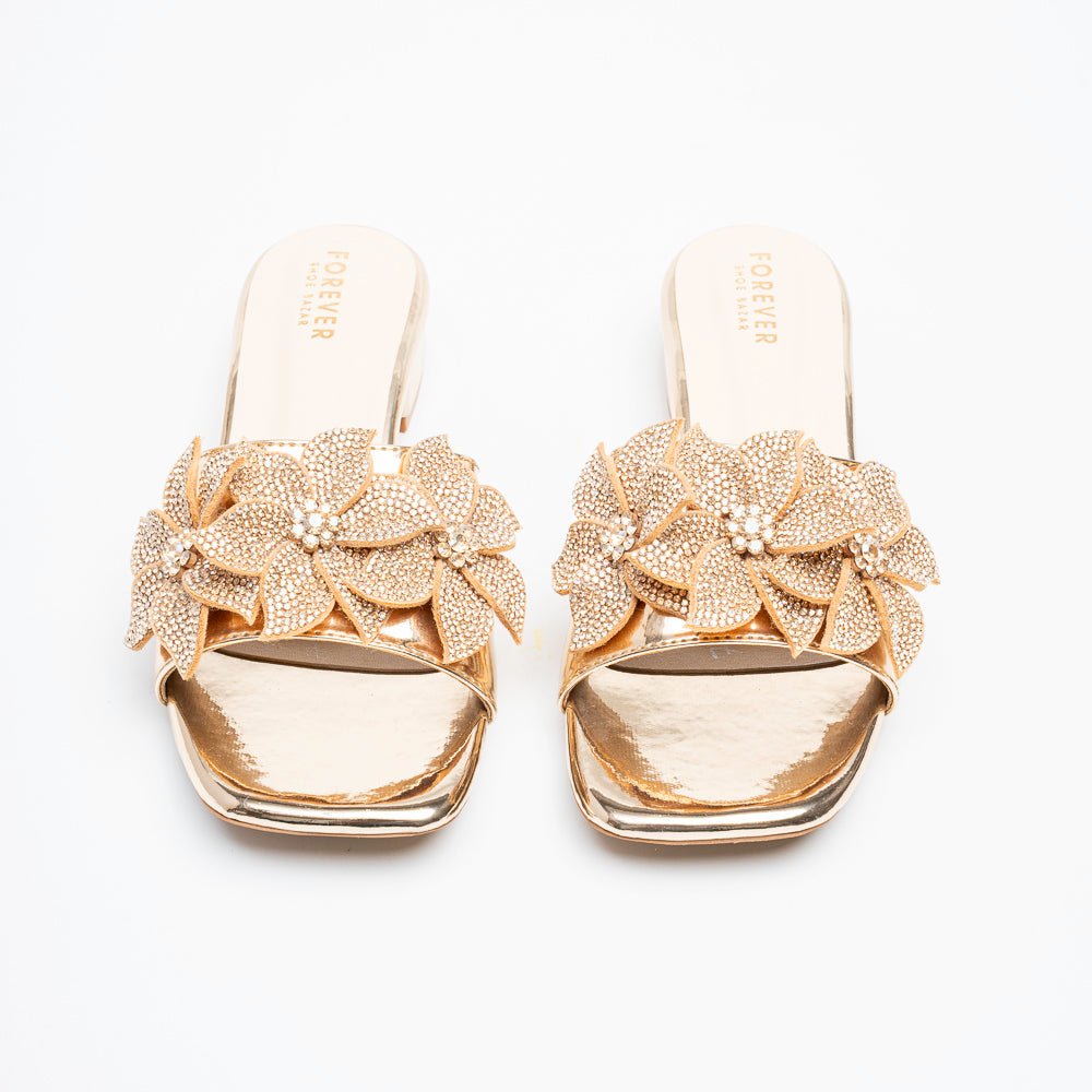 Noir Bloom Crystal Mules - Gold - view 3