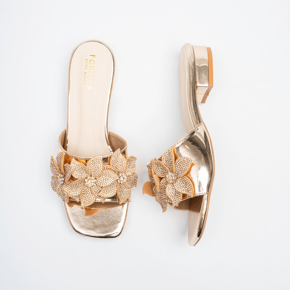 Noir Bloom Crystal Mules - Gold - view 4