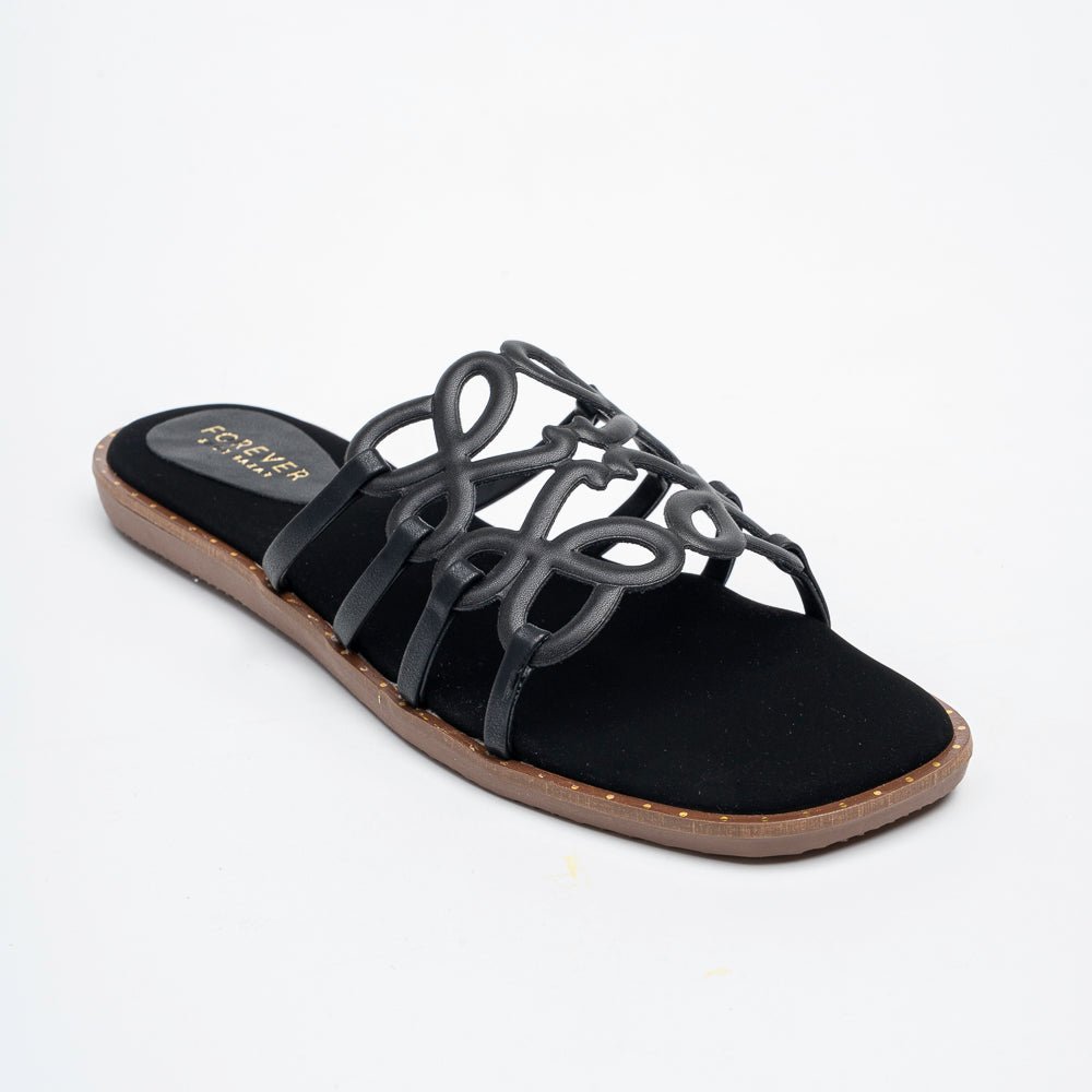 Orlina Scroll Strap Slides - Black - view 2