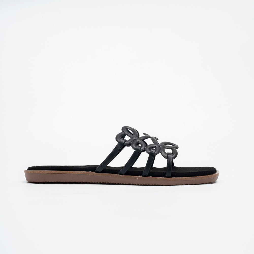 Orlina Scroll Strap Slides - Black