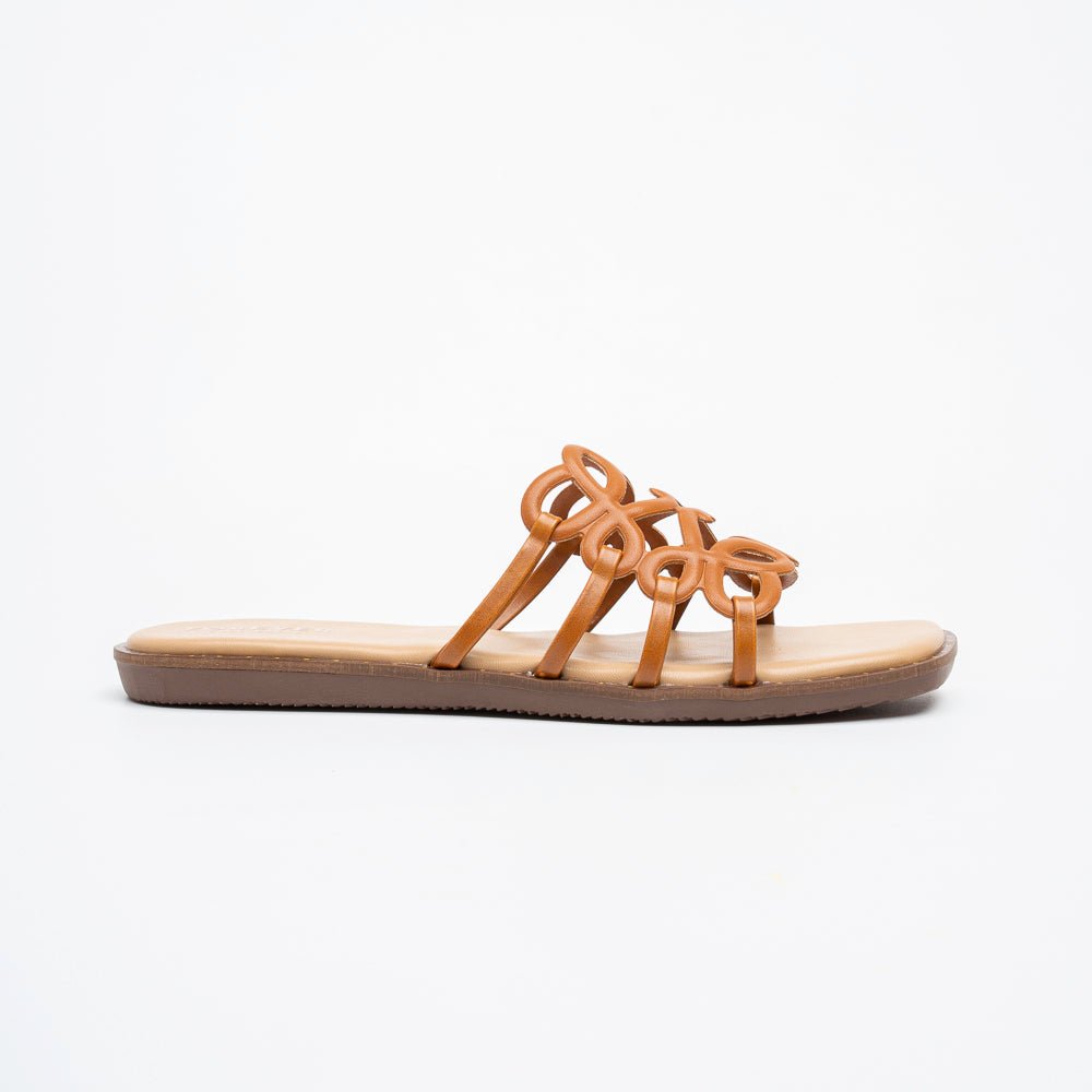 Orlina Scroll Strap Slides - Tan