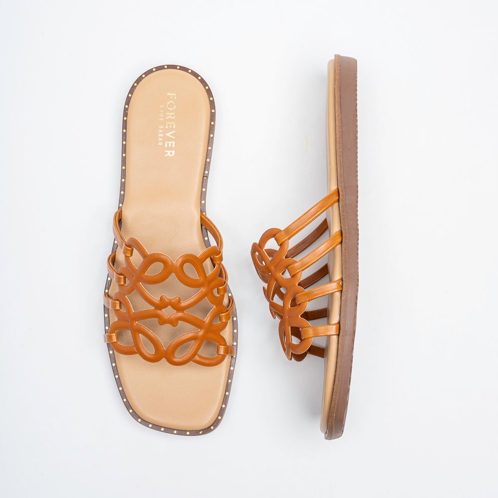 Orlina Scroll Strap Slides - Tan - view 4