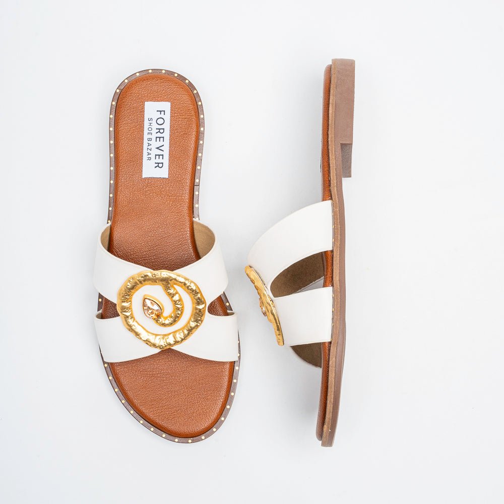 Aurelia Luxe Slides - White Flats - view 4
