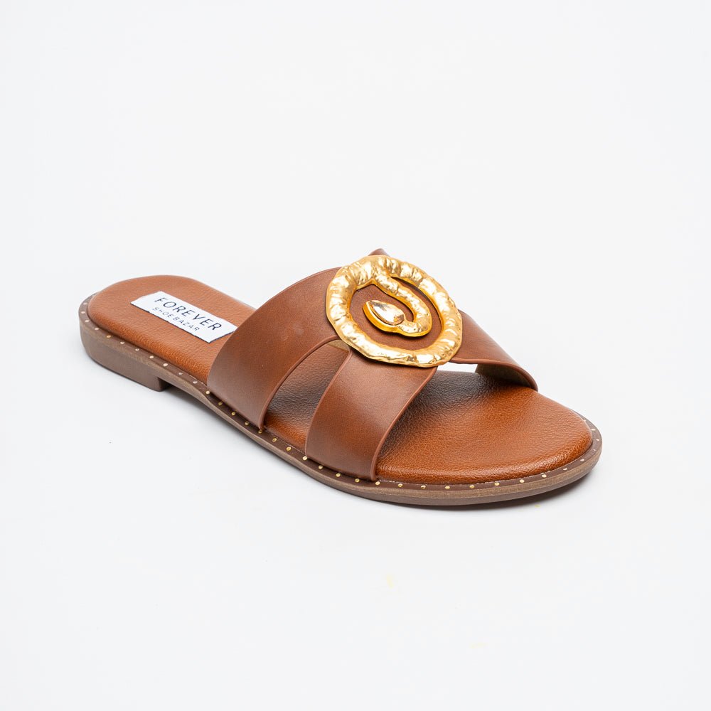 Aurelia Luxe Slides - Tan Flats - view 2