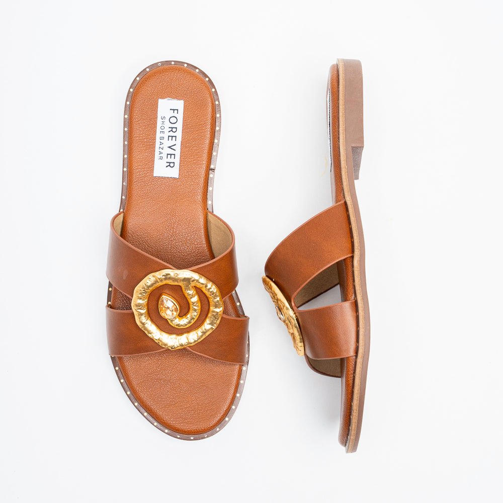 Aurelia Luxe Slides - Tan Flats - view 4