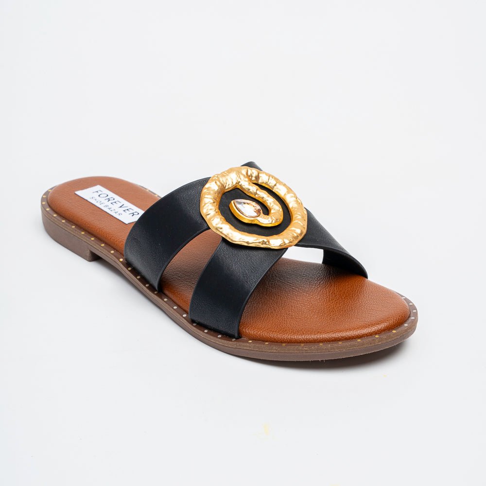 Aurelia Luxe Slides - Black Flats - view 2