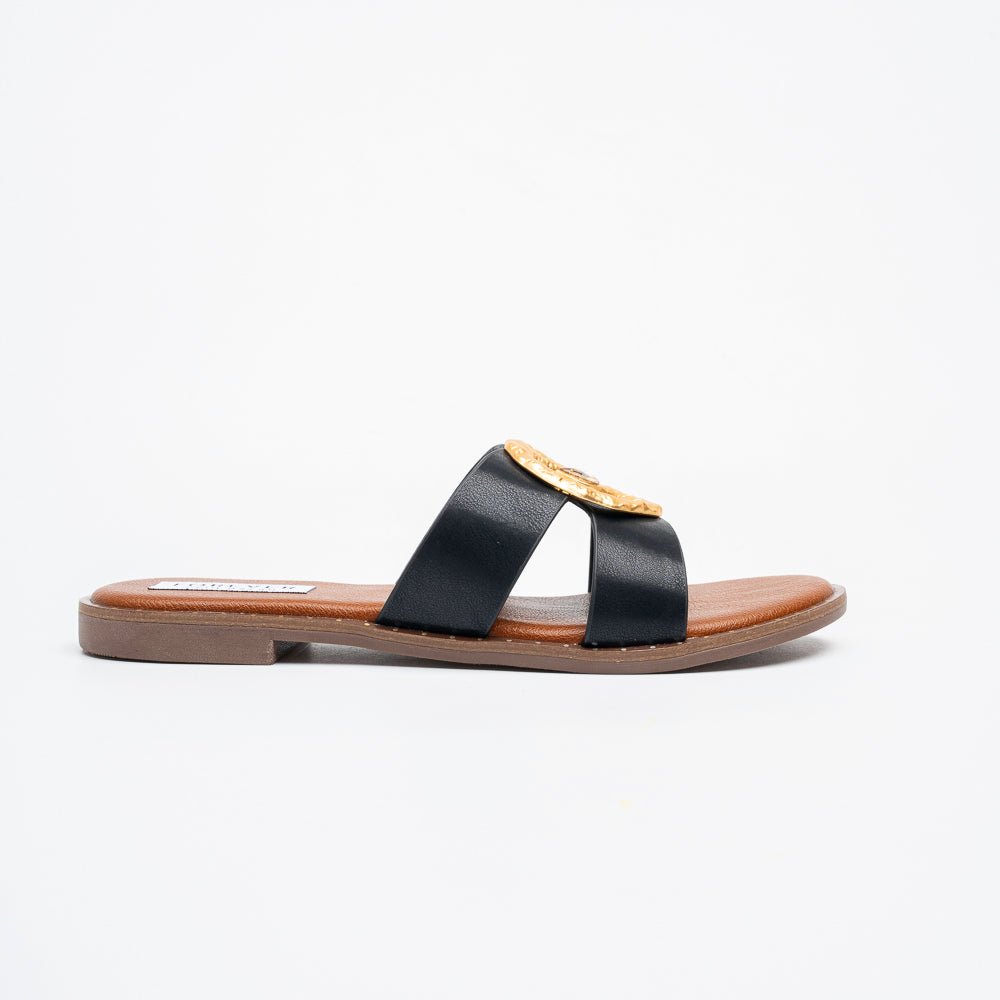 Aurelia Luxe Slides - Black Flats